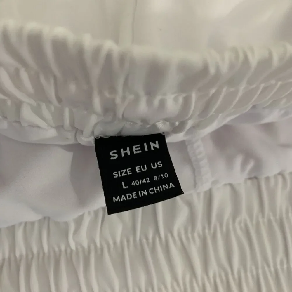 NWOT Shein Athletic Shorts Women L White Stretch Lined Sport Running Workout Gym